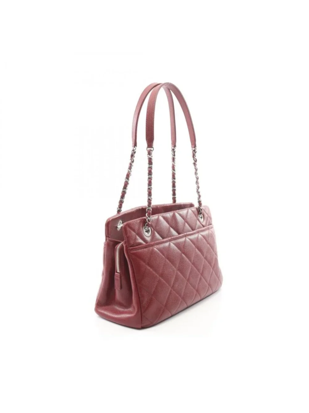 Chanel Tote Quilted Wine Red Caviar Leather CC Logo Chain